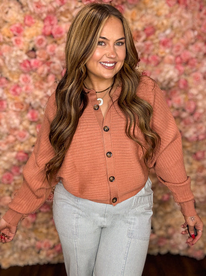 Apricot Pink Dolman Sleeve Sweater Cardigan