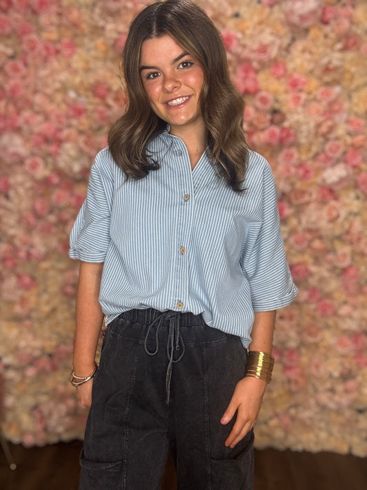 Coastal Stripe Denim Button Up