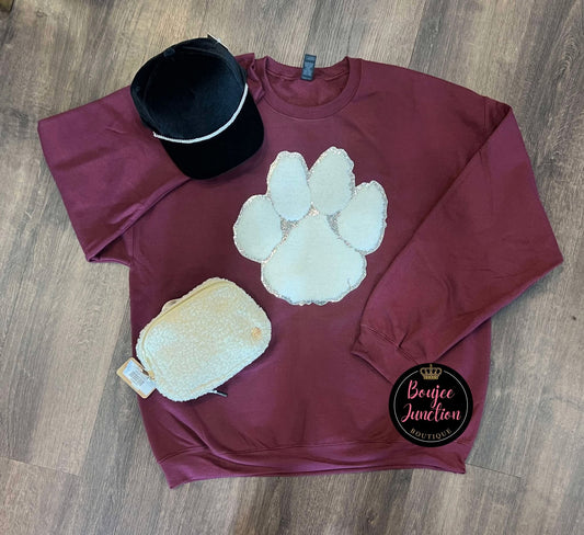 White Chenille Paw Print Sweatshirt