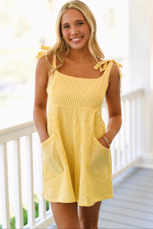 Yellow Striped Smocked Back Romper