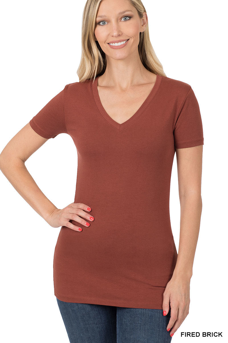 Short Sleeve V Neck Fitted Top