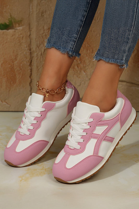 Pink Color Block Leather Sneakers
