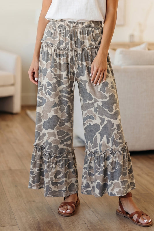 Wide Leg Ruffle Hem Pants