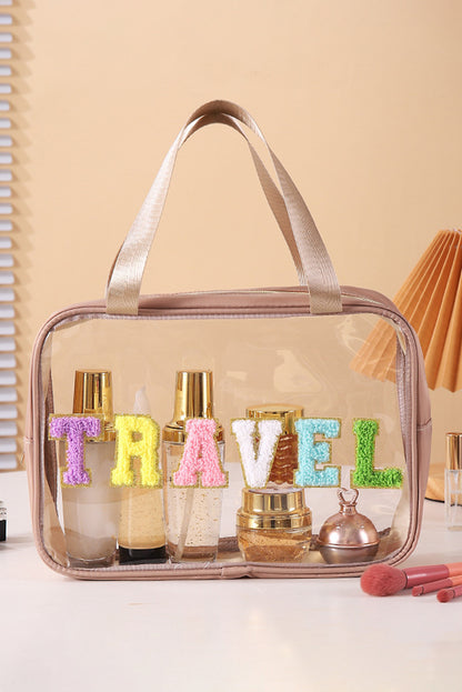 Tan Chenille Letter Travel Bag