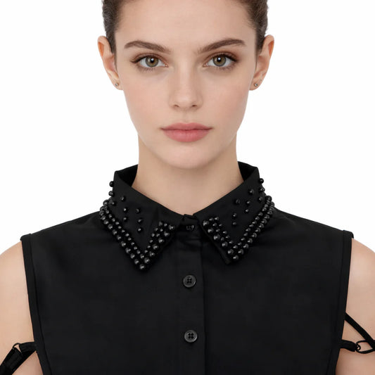 Black Pearl Studded Faux Collar