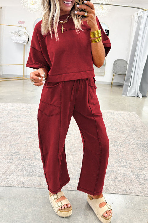 Racing Red Boxy Tee and Barrel Pants Set