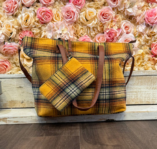 Yellow & Orange Plaid Large Tote