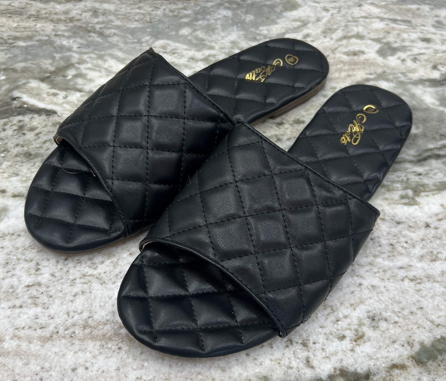 Black Quilted Leather Sandal