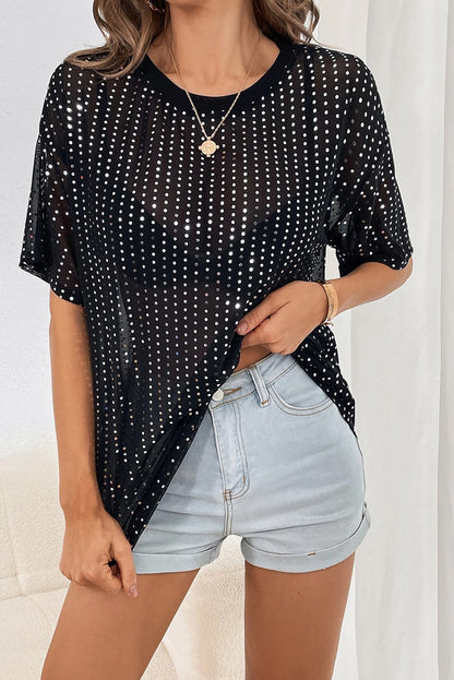 Black Sequin Sheer Top