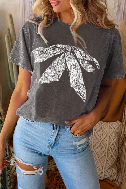 Black Bowknot Graphic Mineral Wash Tee