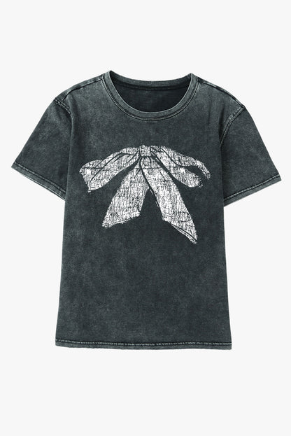 Black Bowknot Graphic Mineral Wash Tee
