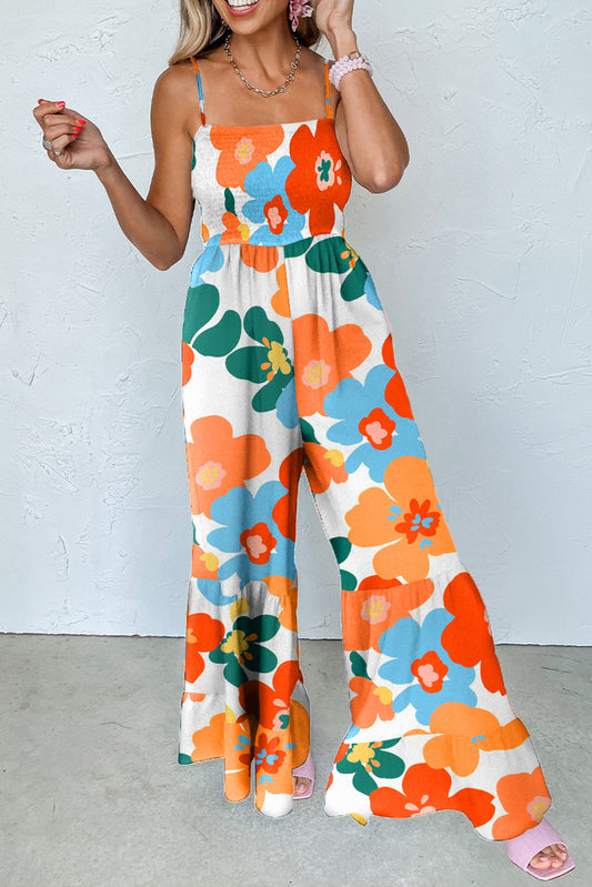 Orange Flower Wide Leg Jumpsuit