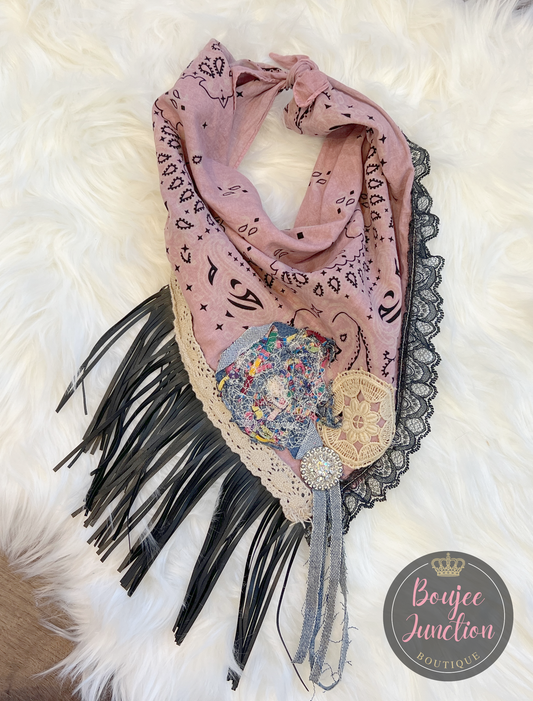 Pink Wild Rag with Lace & Fringe