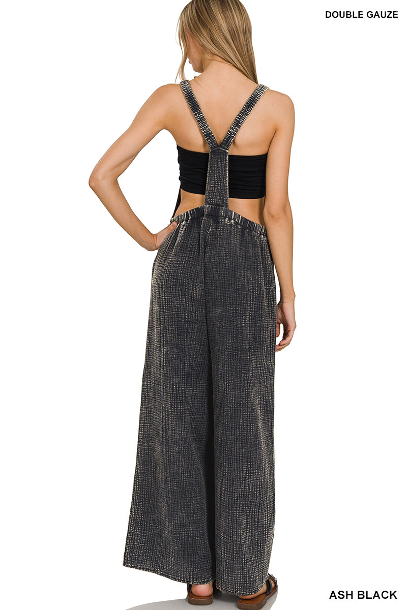 Washed Double Gauze Wide Leg Overalls