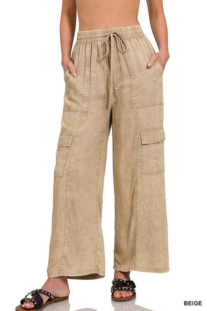 Washed Linen Cargo Pants