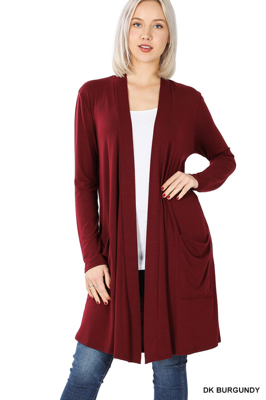 Slouchy Pocket Cardigan in Maroon