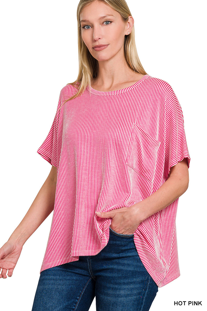 Corded Rib Oversized Short-Sleeve Top