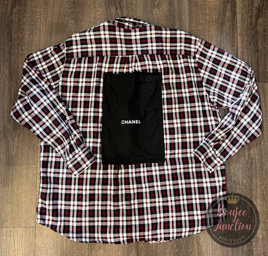 Vintage Red, Black & White Plaid Flannel with Dust Bag