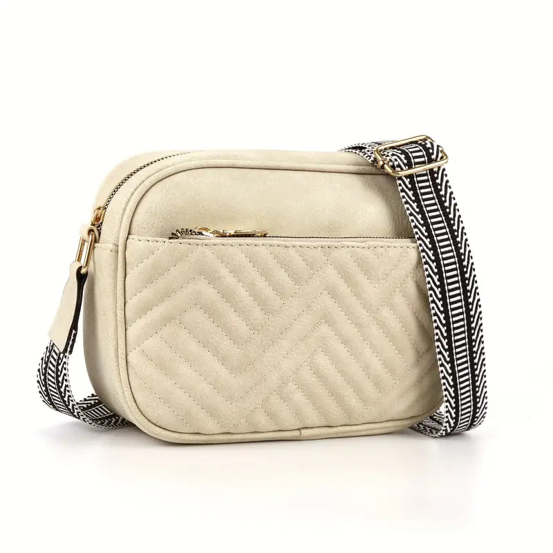 Beige Vegan Leather Quilted Crossbody