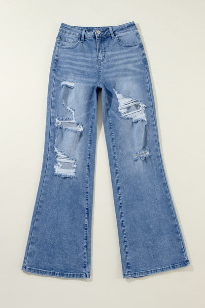 Ashleigh Acid Wash Distressed Wide Leg Jeans