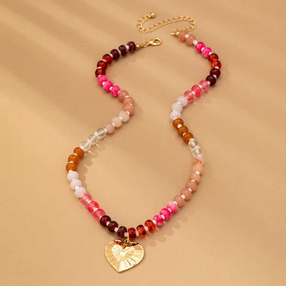 Multicolor Beaded Heart Charm Necklace