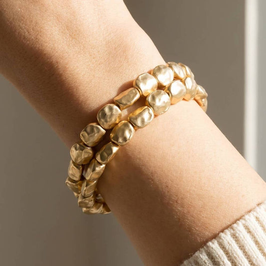 Hammered Nugget Bead Bracelet Set