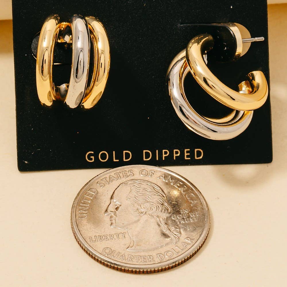 Two Tone Layered Tube Hoop Earrings