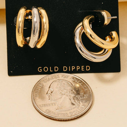 Two Tone Layered Tube Hoop Earrings