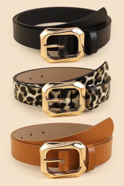 Textured Gold Buckle Leather Belts