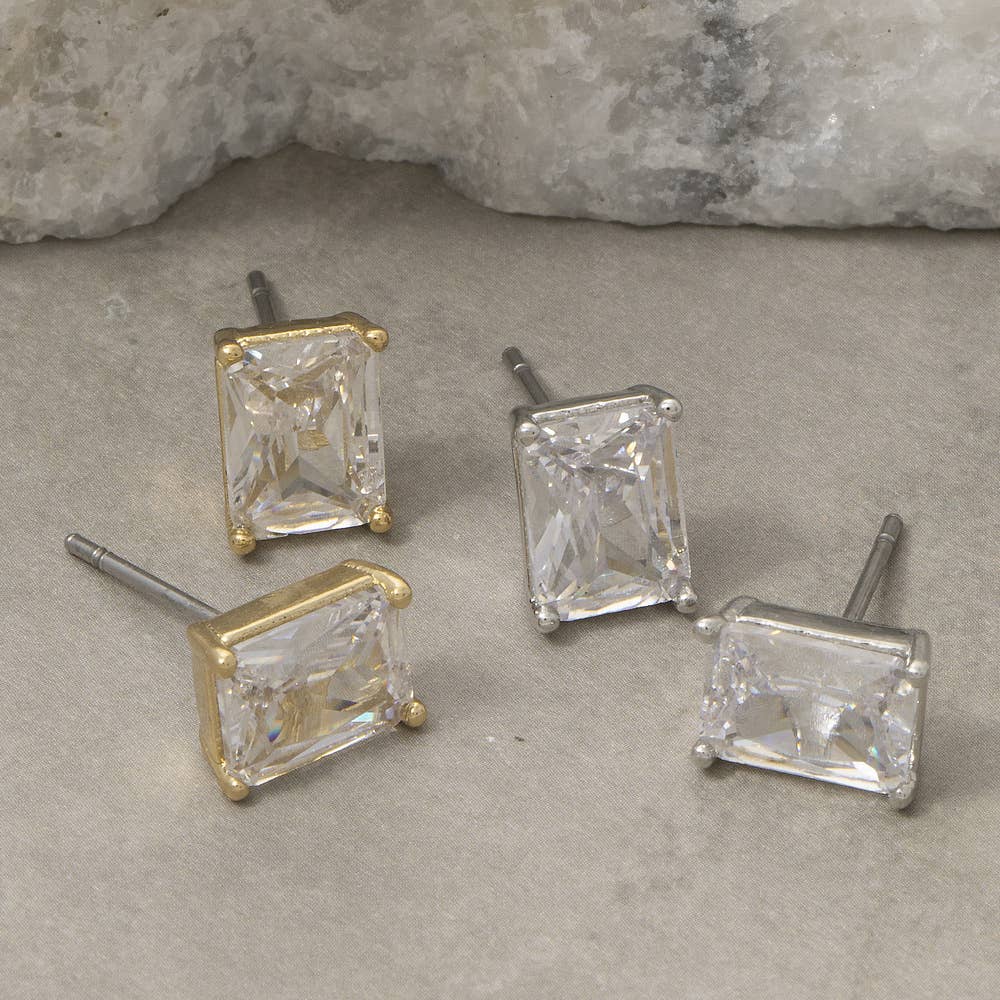 Large Emerald Cut Stud Earrings