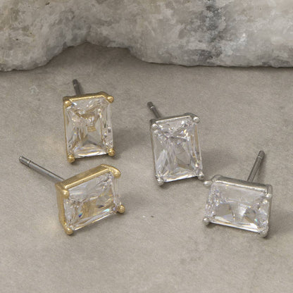 Large Emerald Cut Stud Earrings
