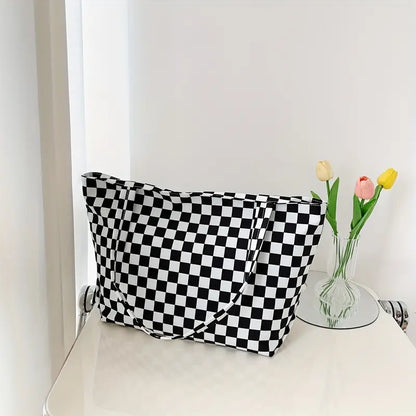 Black Checkered Tote Bag