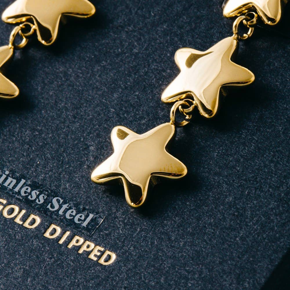 Gold Triple Star Stud Earrings