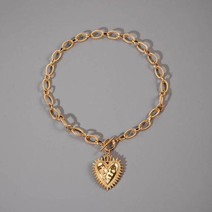 Spiked Heart Chunky Chain Toggle Necklace