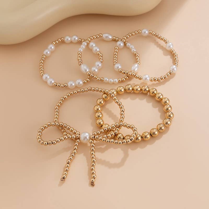 Beaded Pearl Bow Bracelet Stack