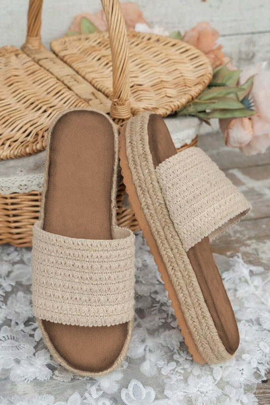 White Boho Woven Non-slip Wedge Sandals