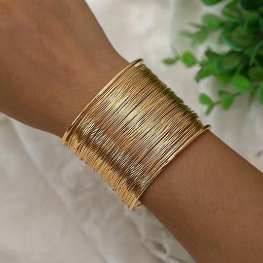 Multi Layer Gold Wire String Cuff Bangle Bracelet