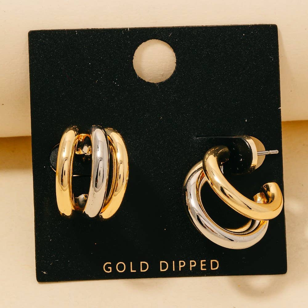Two Tone Layered Tube Hoop Earrings
