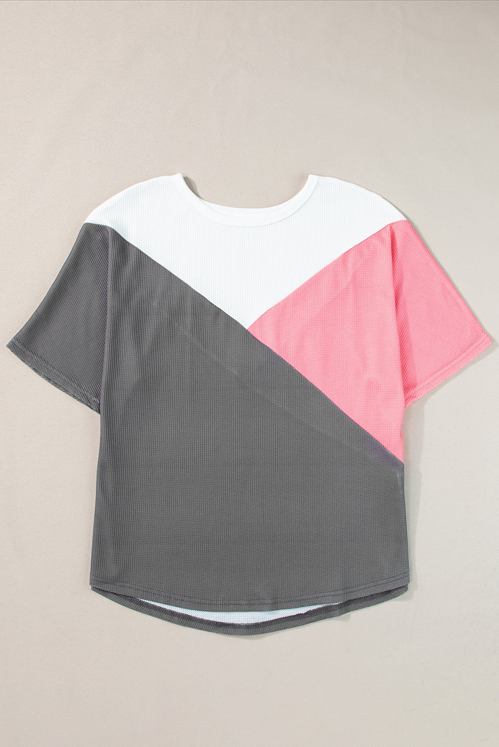 Pink Color Block Waffle Knit Half Sleeve Top