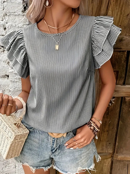 Striped Ruffle Trim Top