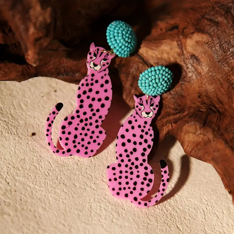 Pink Leopard Earrings