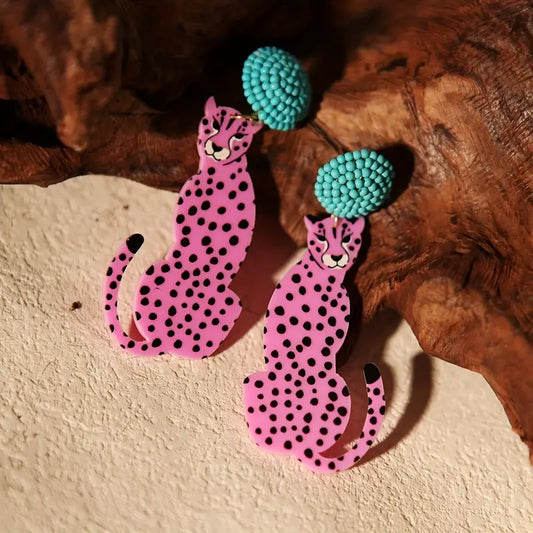 Pink Leopard Earrings