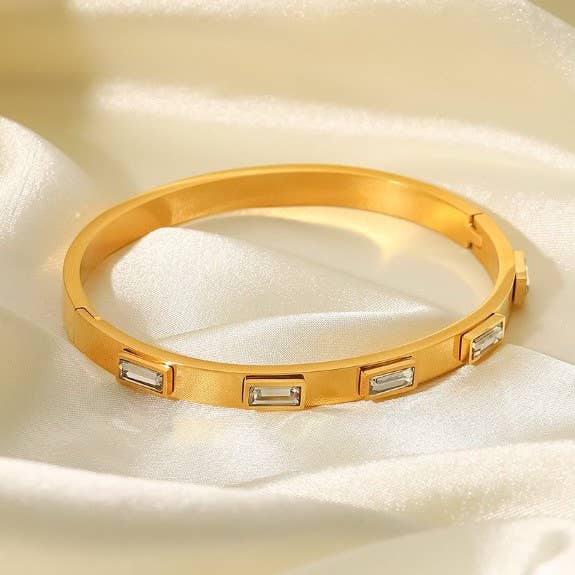 18K Stainless Steel Baguette Stone Bangle