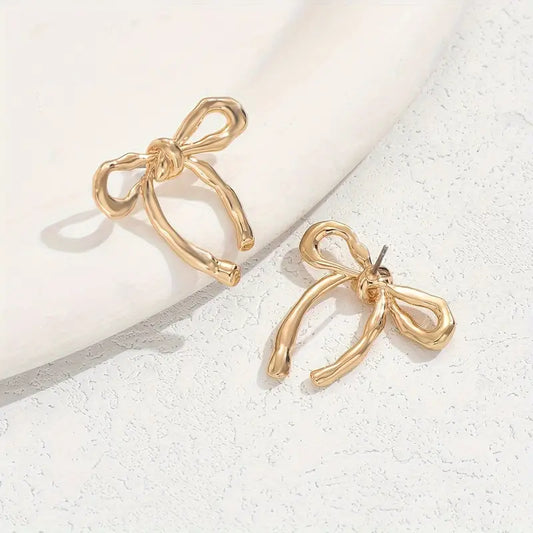 Gold Bow Stud Earrings