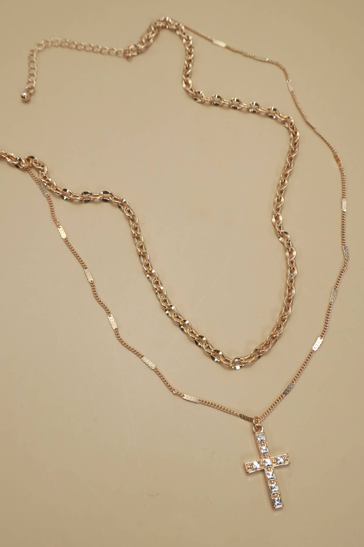 Double Layer Rhinestone Cross Necklace