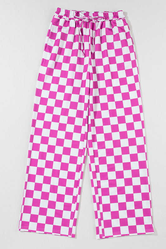 Pink Checkered Print Pants