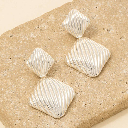 Silver Textured Geometric Drop Earrings