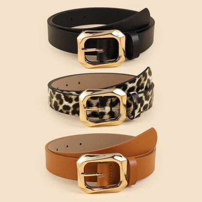 Textured Gold Buckle Leather Belts