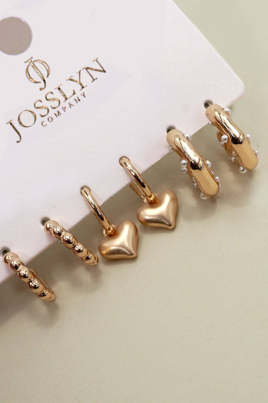 Heart Drop Pearl Studded Hoop Trio Earring